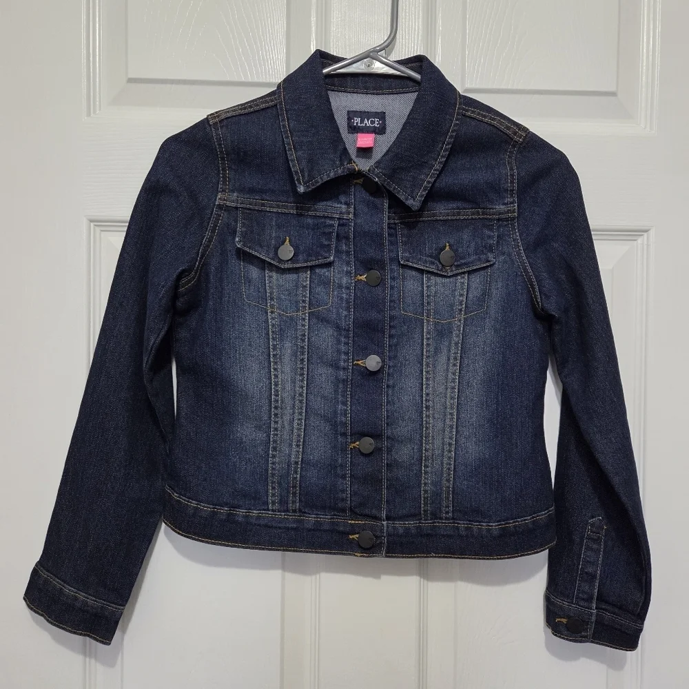 The Children's Place Girls Dark Wash Denim Long Sleeve Jacket Size Large (10/12)